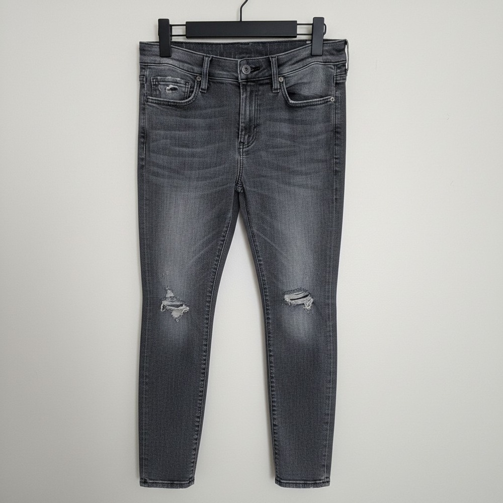 True Religion Halle Mid Rise Super Skinny Distressed Gray Jeans Size 28